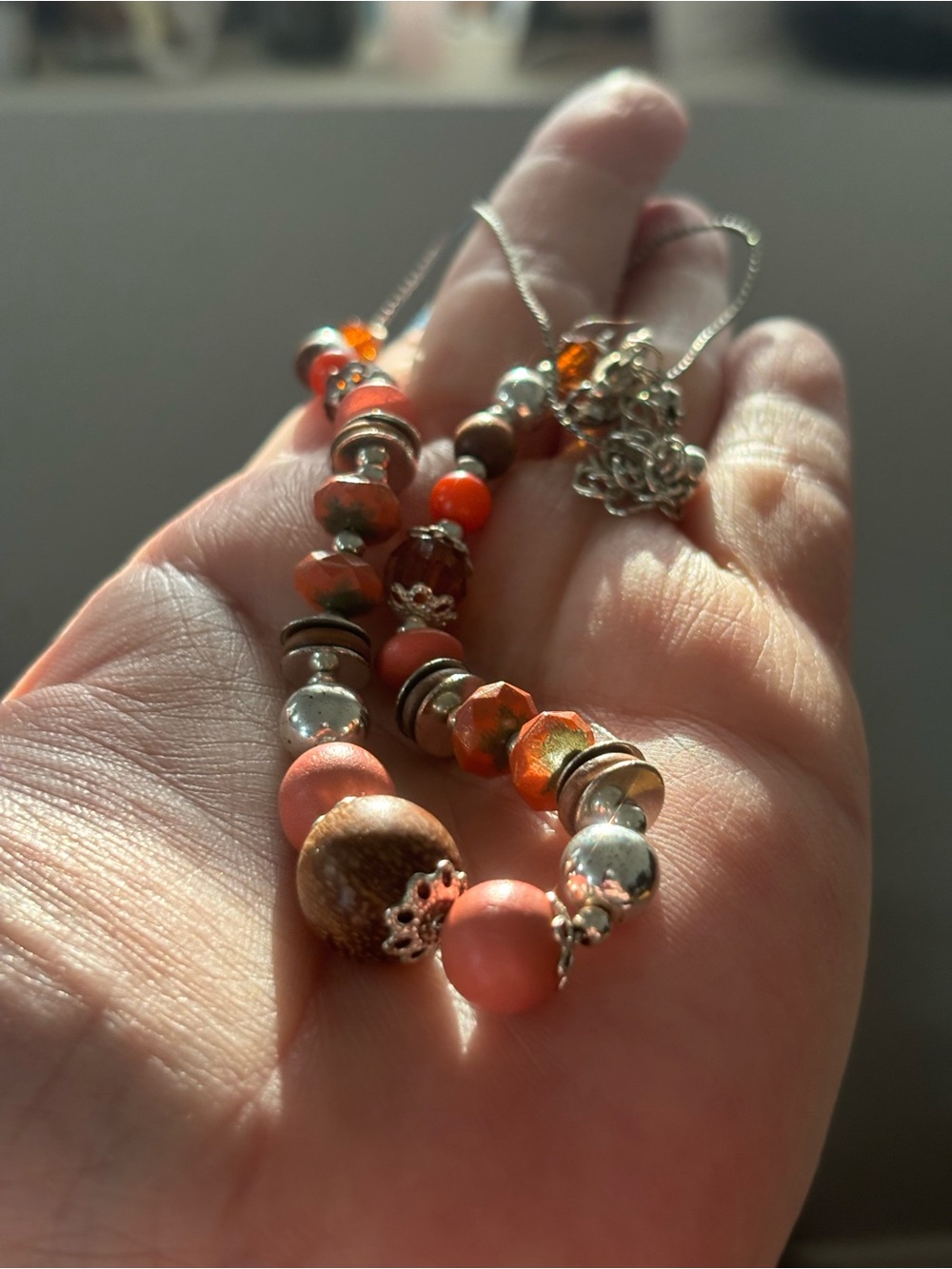 Boho Coral and Wood Bead Necklace - Women Jewelry